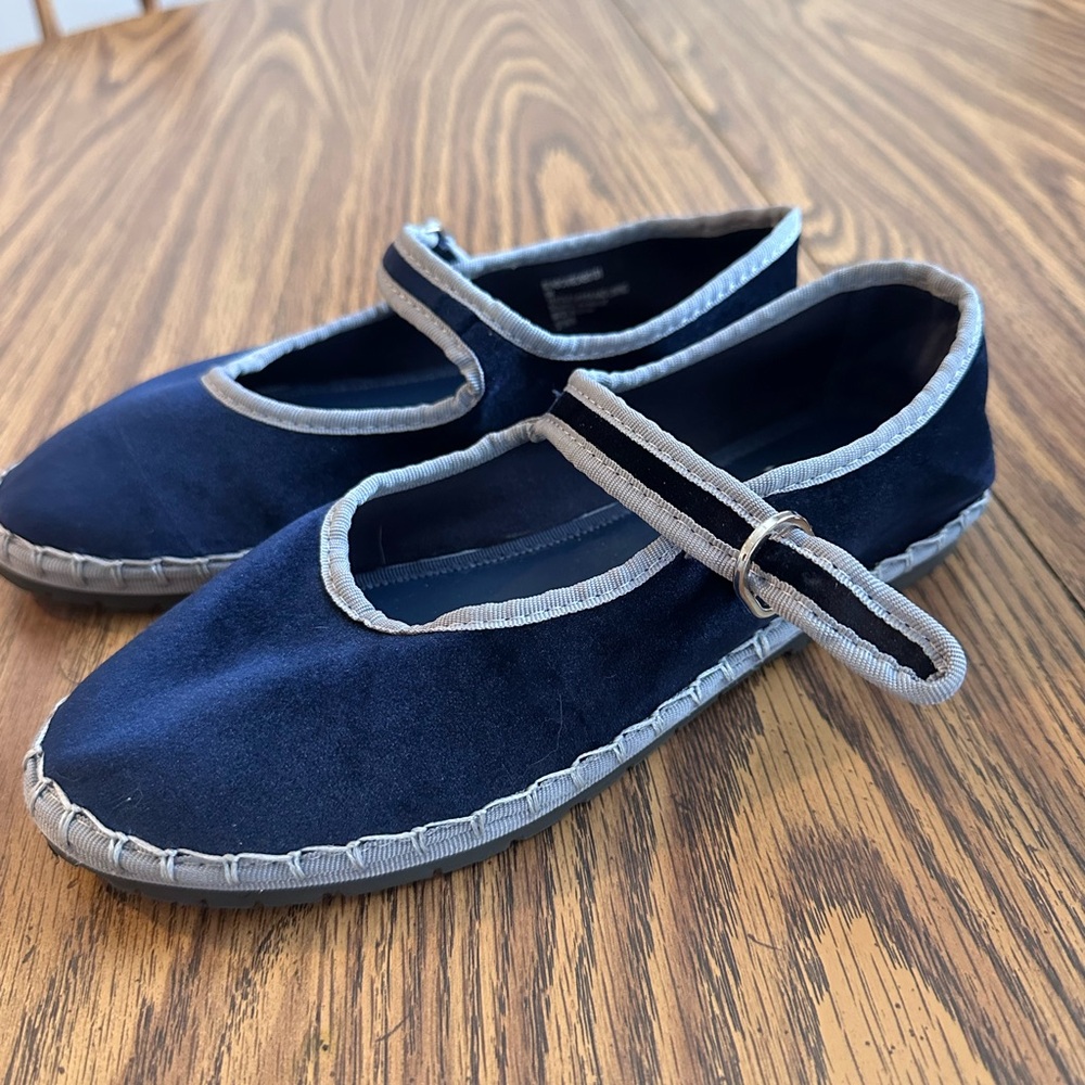 Two Tone Blue Velvet Mary Jane Flats